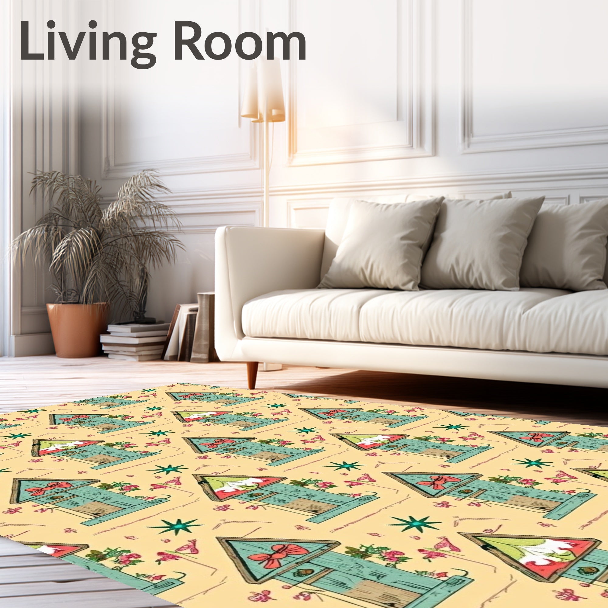 Whimsical Birdhouse Floral Garden Rug