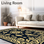 Golden Floral Medallion Navy Rug