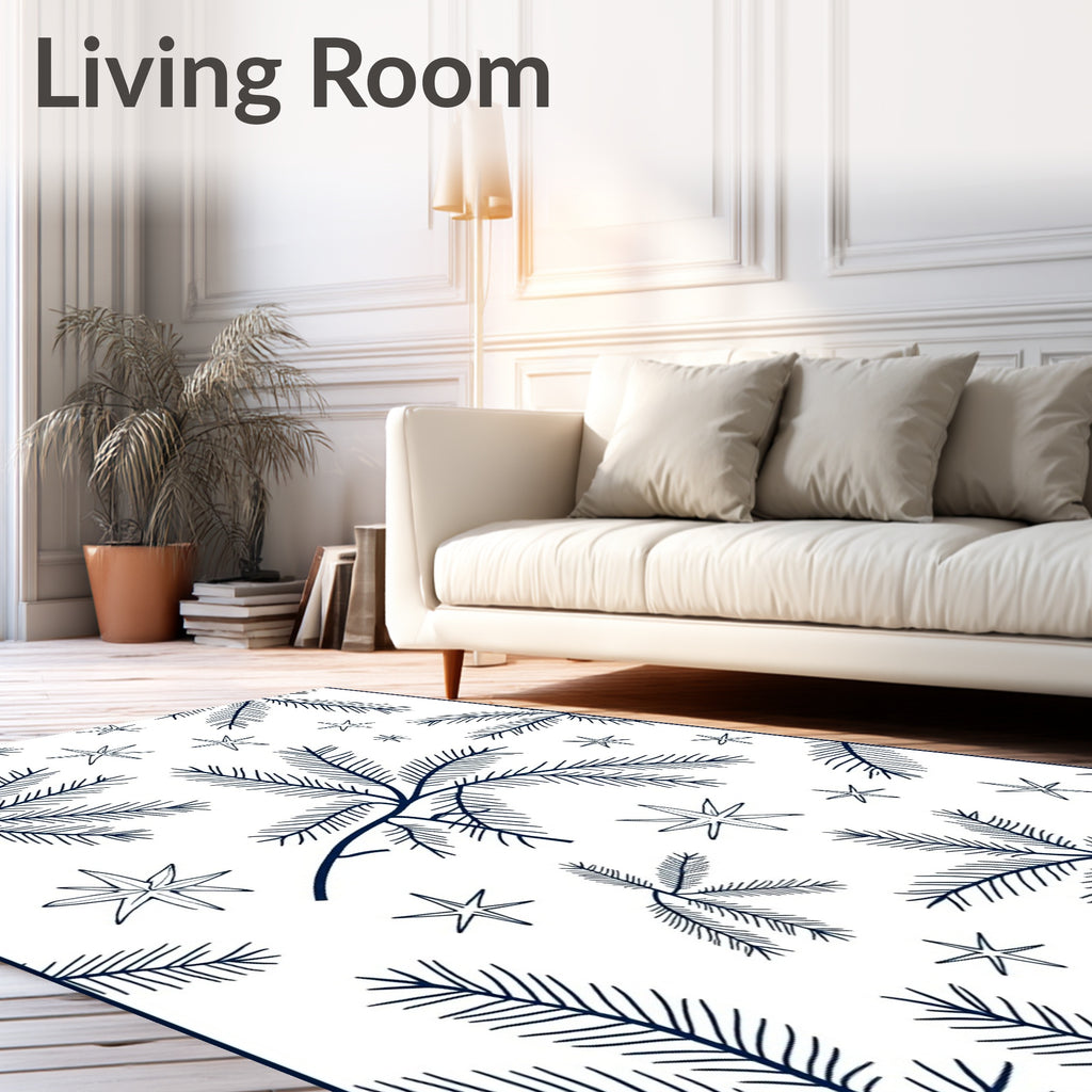 Navy Pine Sprigs and Stars Rug