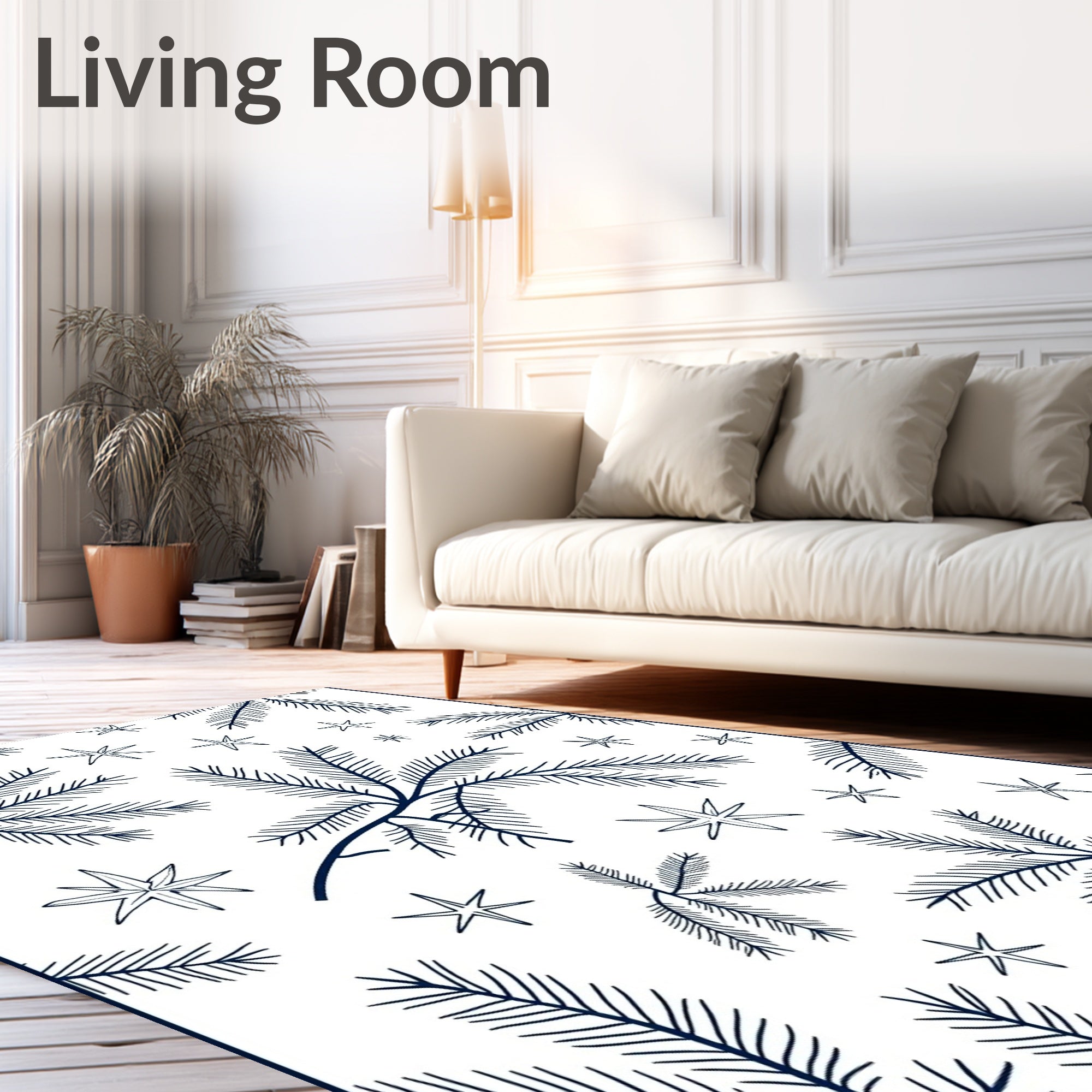 Navy Pine Sprigs and Stars Rug