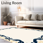 Deep Blue Floral Laurel Wreath Cream Rug