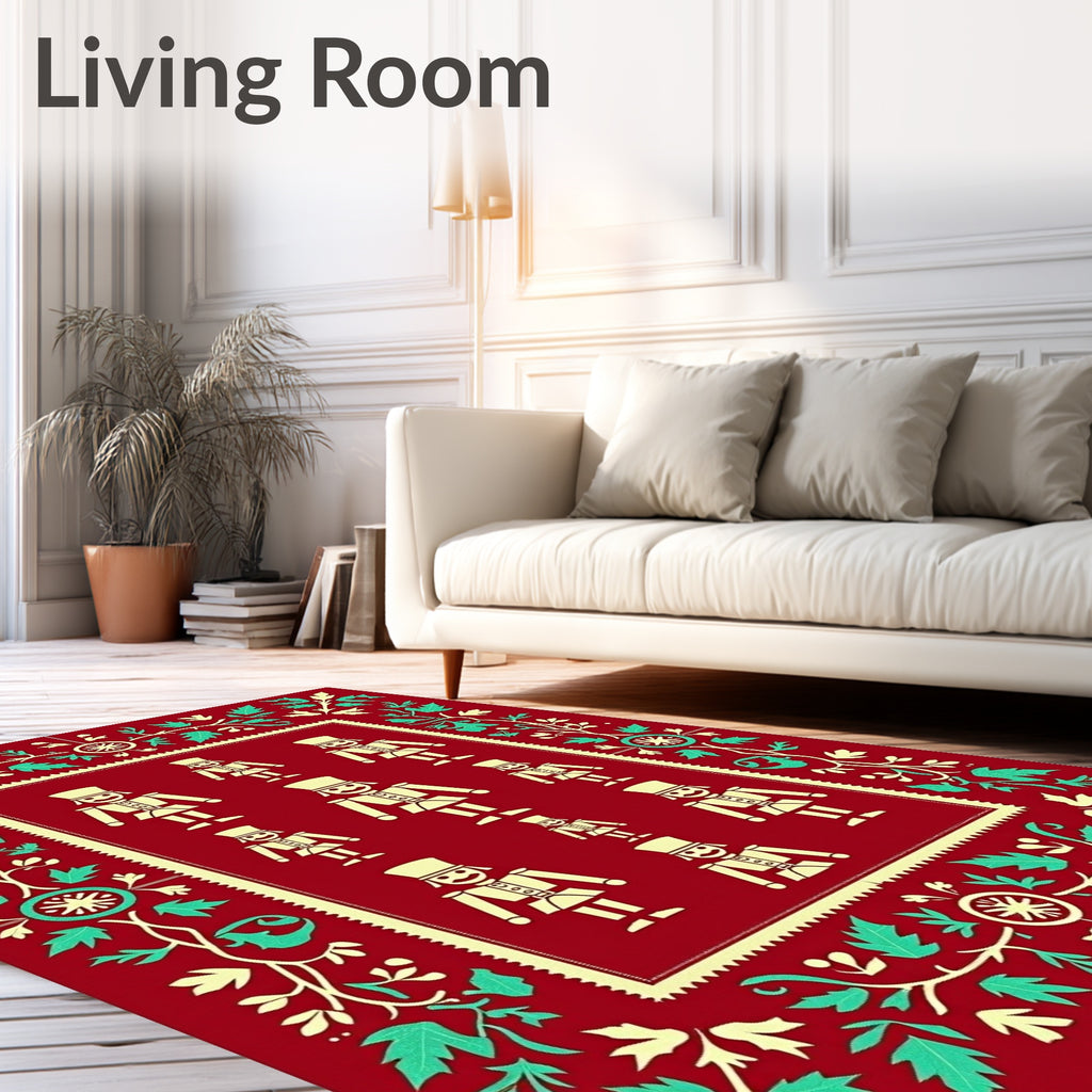 Festive Red Nutcracker Soldiers Border Rug