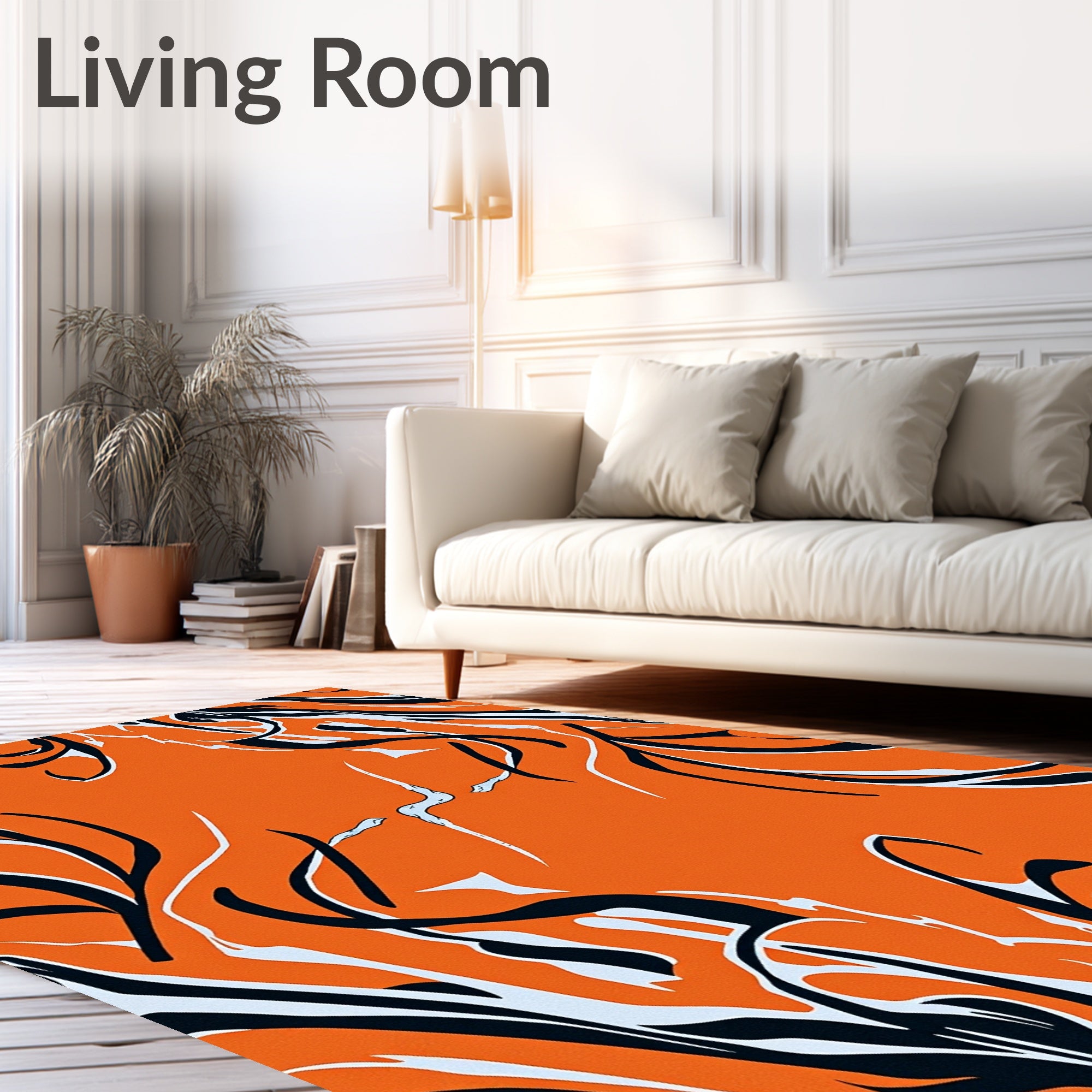 Warm Orange Abstract Swirl Art Rug