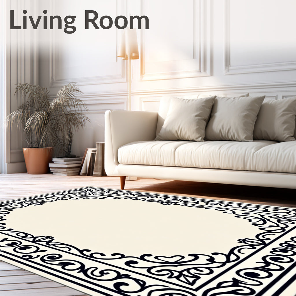 Ornate Black Filigree Scrollwork Lace Rug