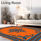 Bold Blue Orange Floral Frame Rug