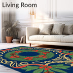 Festive Green Red Floral Wreath Border Rug