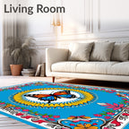 Vibrant Butterfly Floral Border Art Rug
