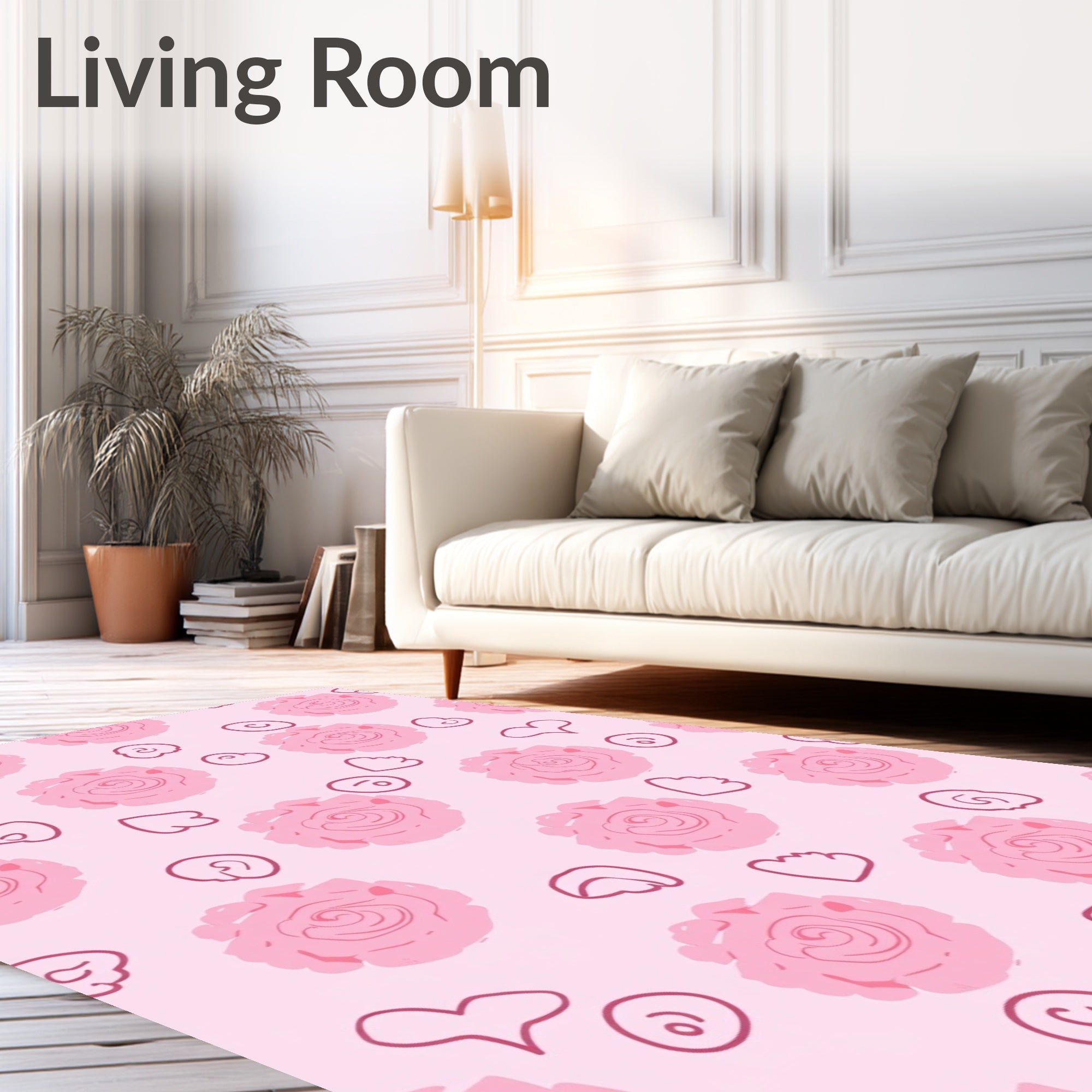 Pink Peony Floral Hearts Rug