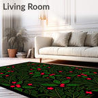 Dark Green Red Berry Holly Garland Rug