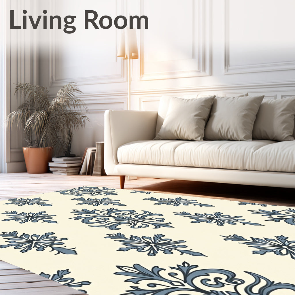 Classic Blue Damask Swirl Repeat Rug