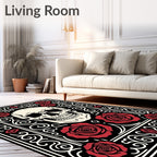Crimson Roses Skull Gothic Swirls Rug