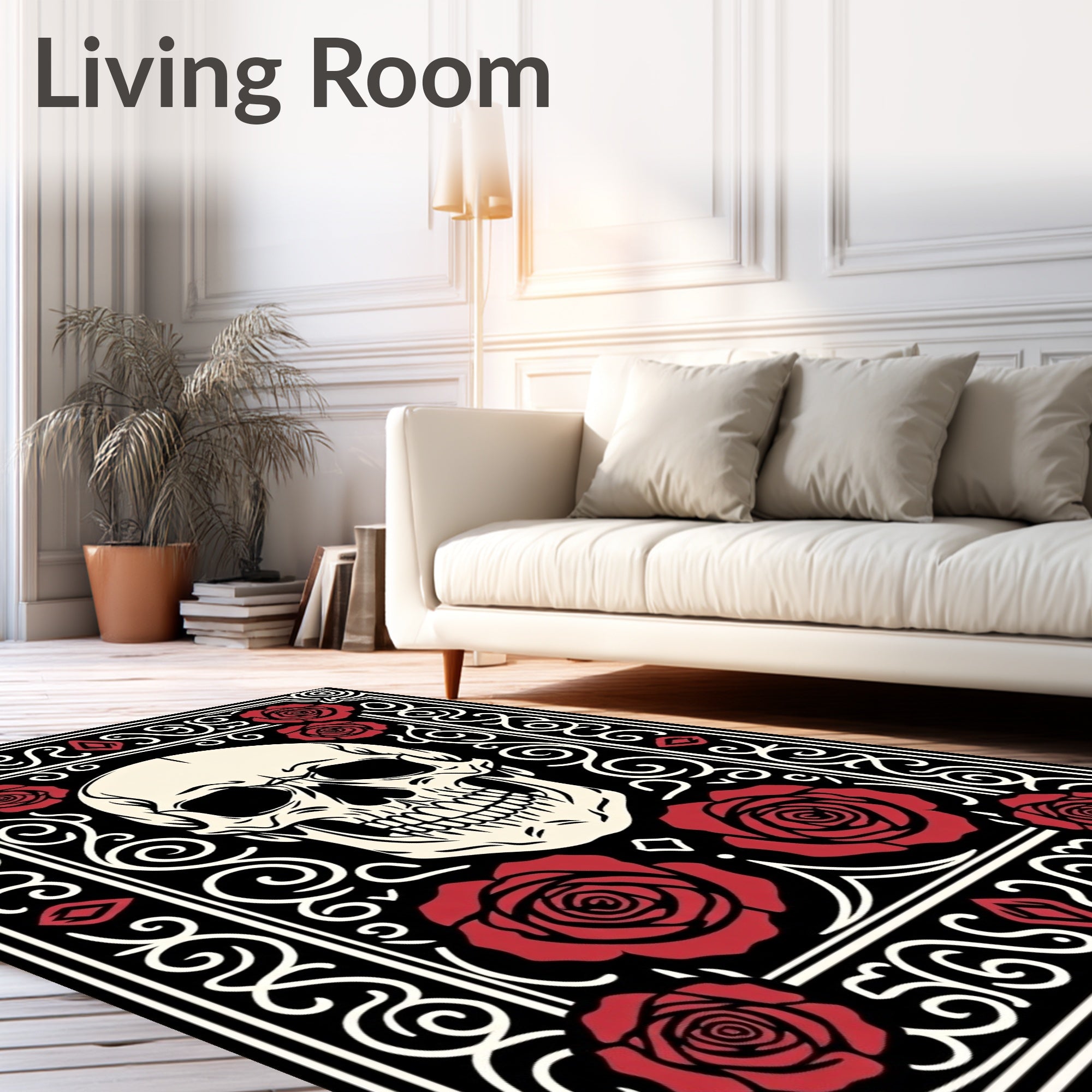 Crimson Roses Skull Gothic Swirls Rug