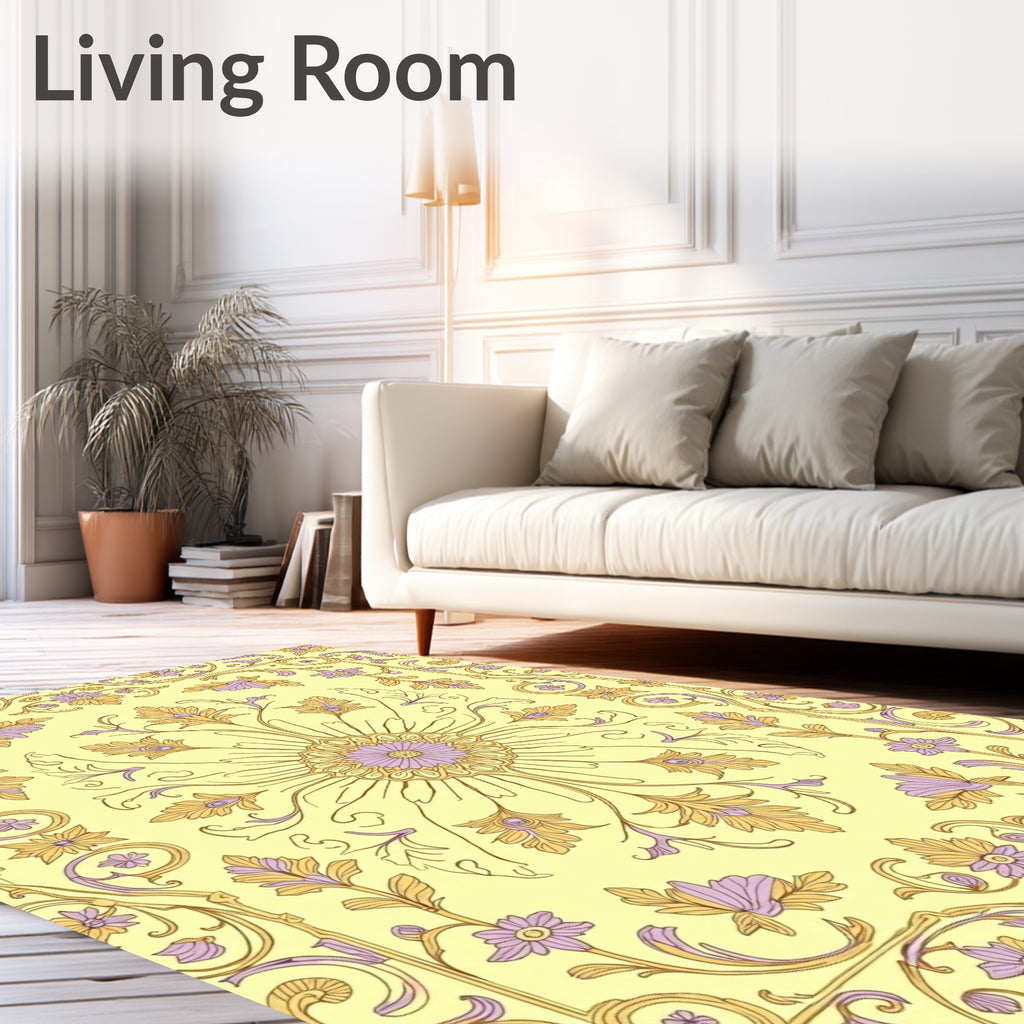 Pale Yellow Orchid Scrollwork Medallion Rug