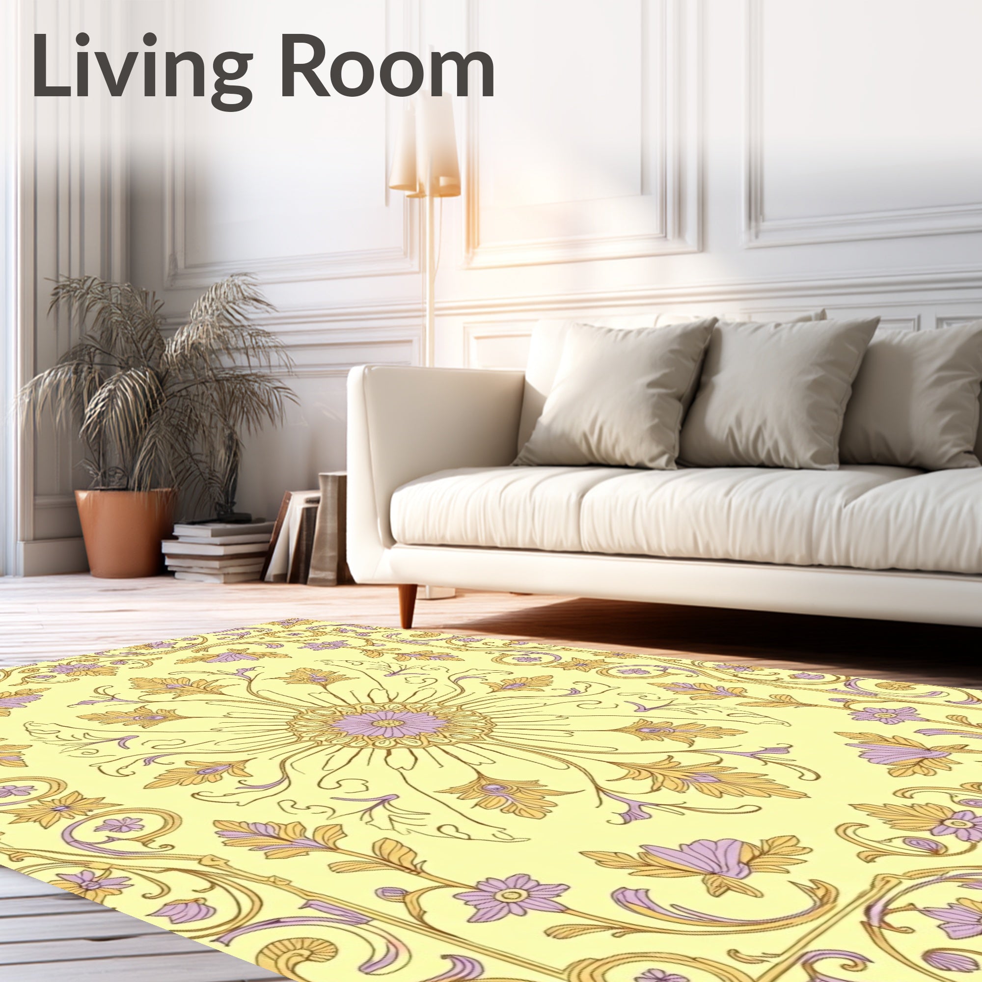 Pale Yellow Orchid Scrollwork Medallion Rug