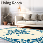 Deep Blue Floral Medallion Scroll Rug