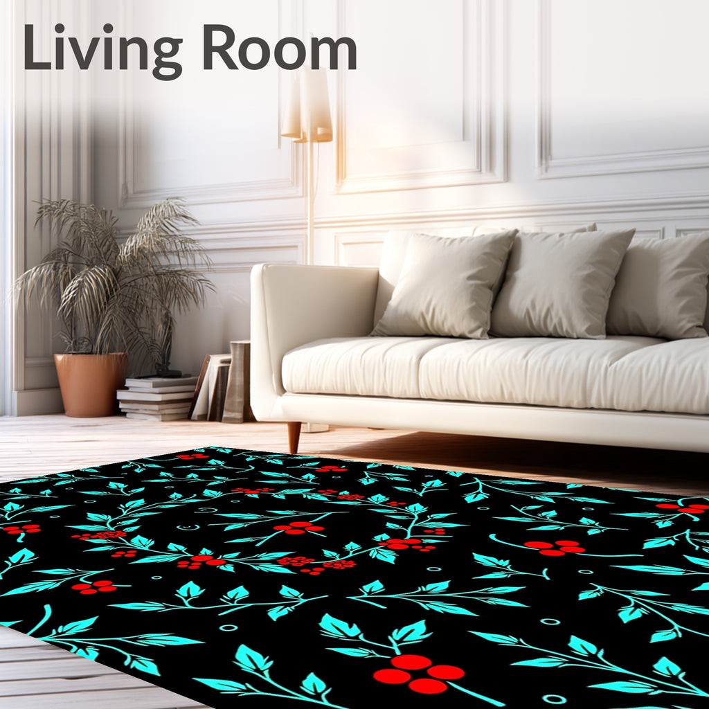 Aqua Red Berry Vine Wreath Rug