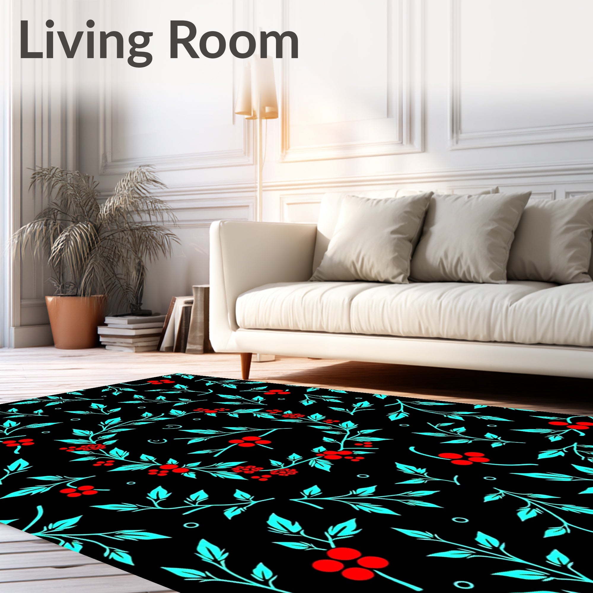 Aqua Red Berry Vine Wreath Rug