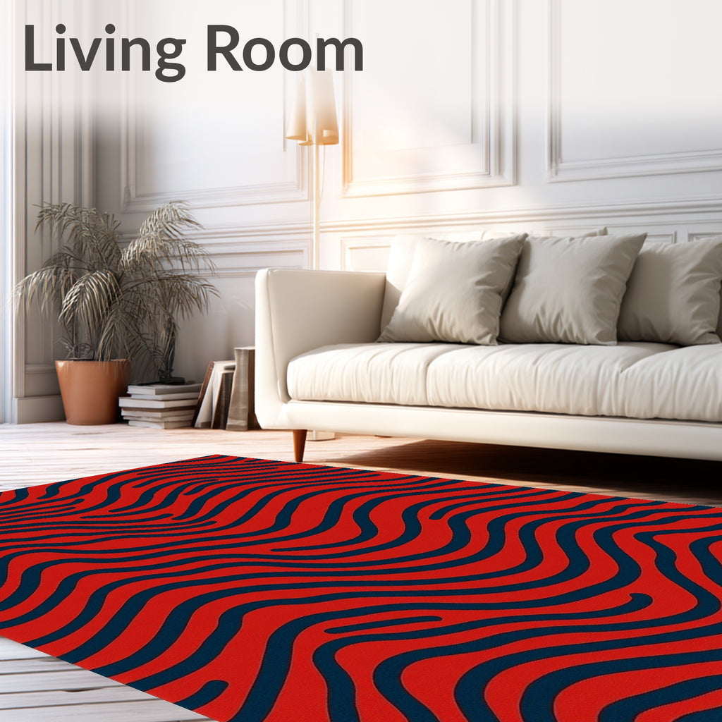 Crimson Navy Wave Lines Rug