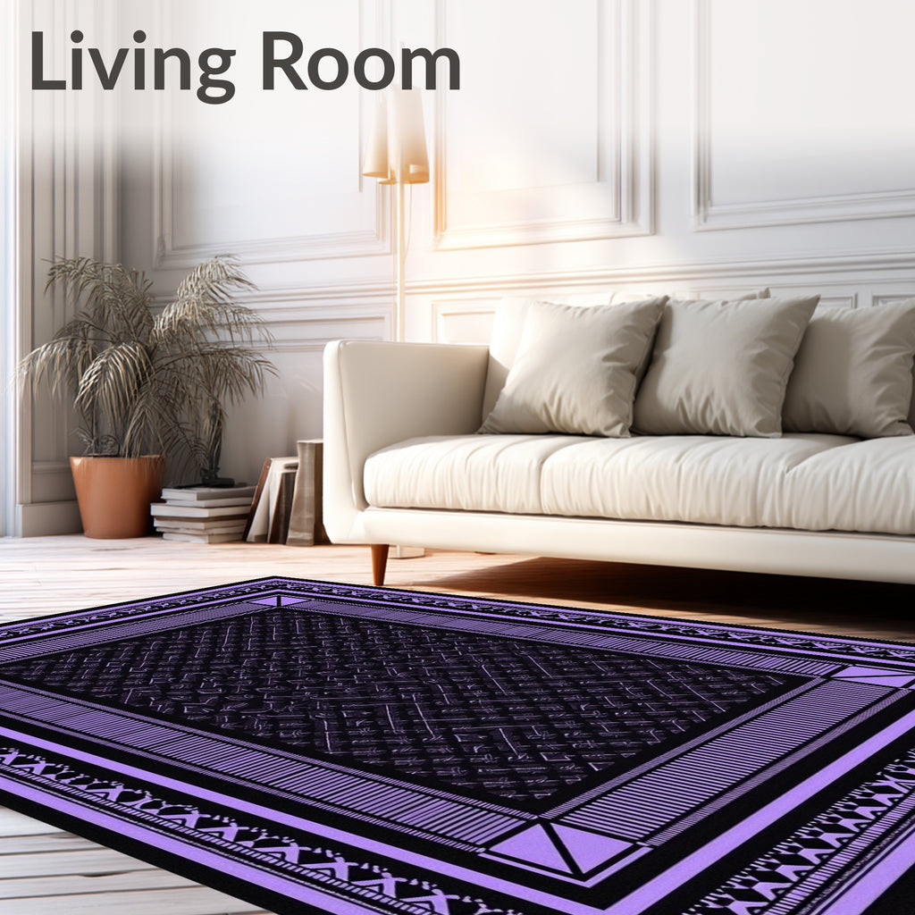 Purple and Black Geometric Border Rug