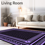 Purple and Black Geometric Border Rug