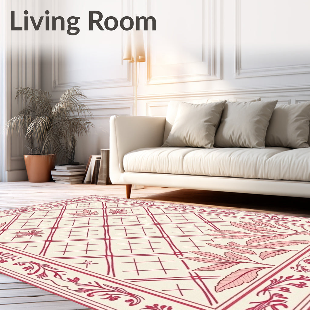 Crimson Garden Lattice Border Rug