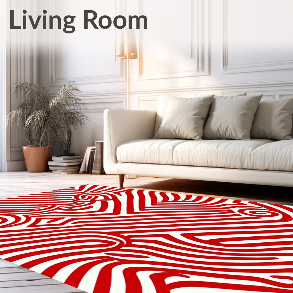 Crimson Swirl Abstract Stripe Rug
