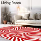 Crimson Swirl Abstract Stripe Rug