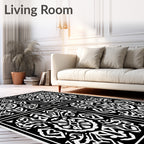 Black White Ornamental Medallion Panels Rug