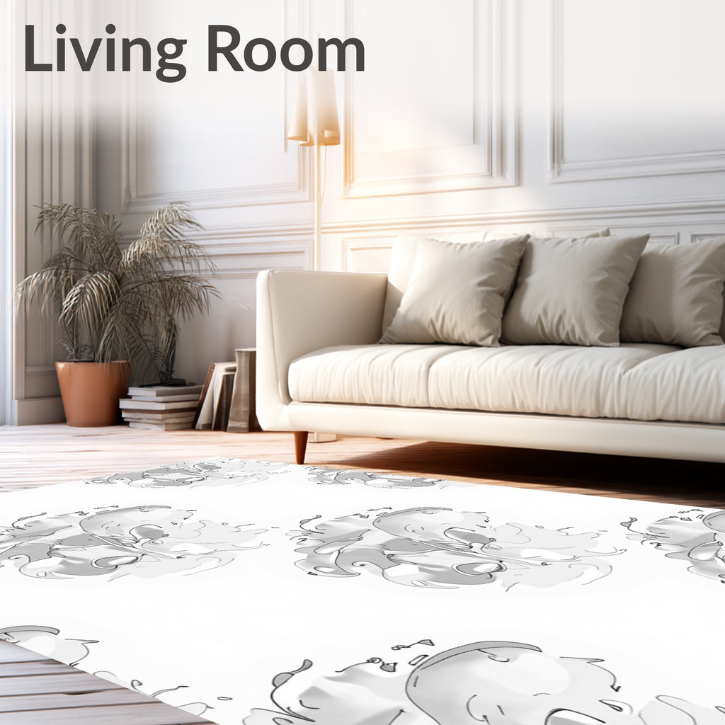 Organic Abstract Gray Swirl Blooms Rug