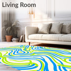 Electric Blue Green Wavy Lines Rug