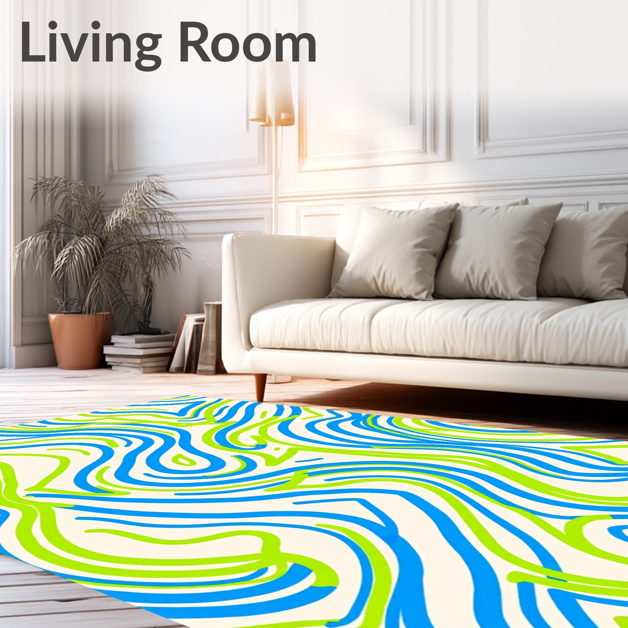 Electric Blue Green Wavy Lines Rug