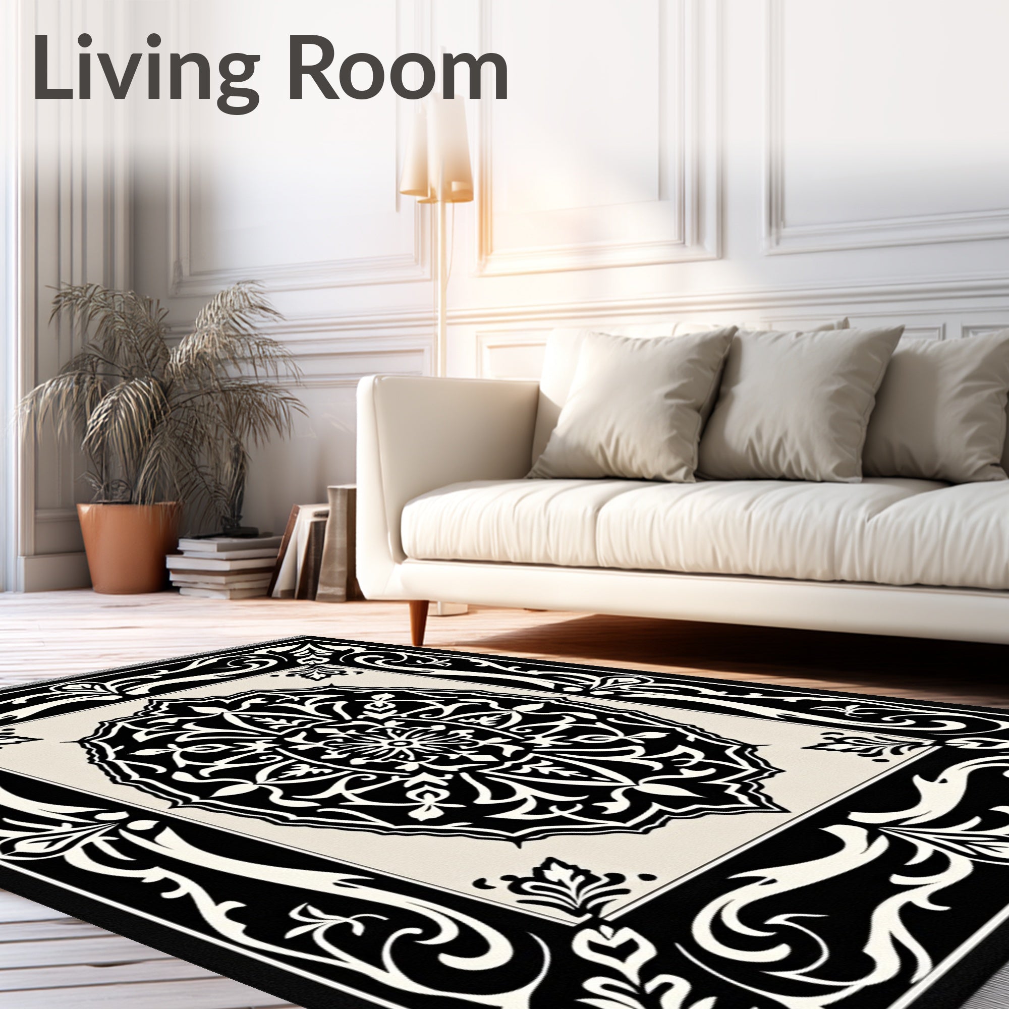 Black Ivory Ornamental Oval Medallion Rug