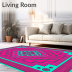 Hot Pink Turquoise Geometric Floral Medallion Rug