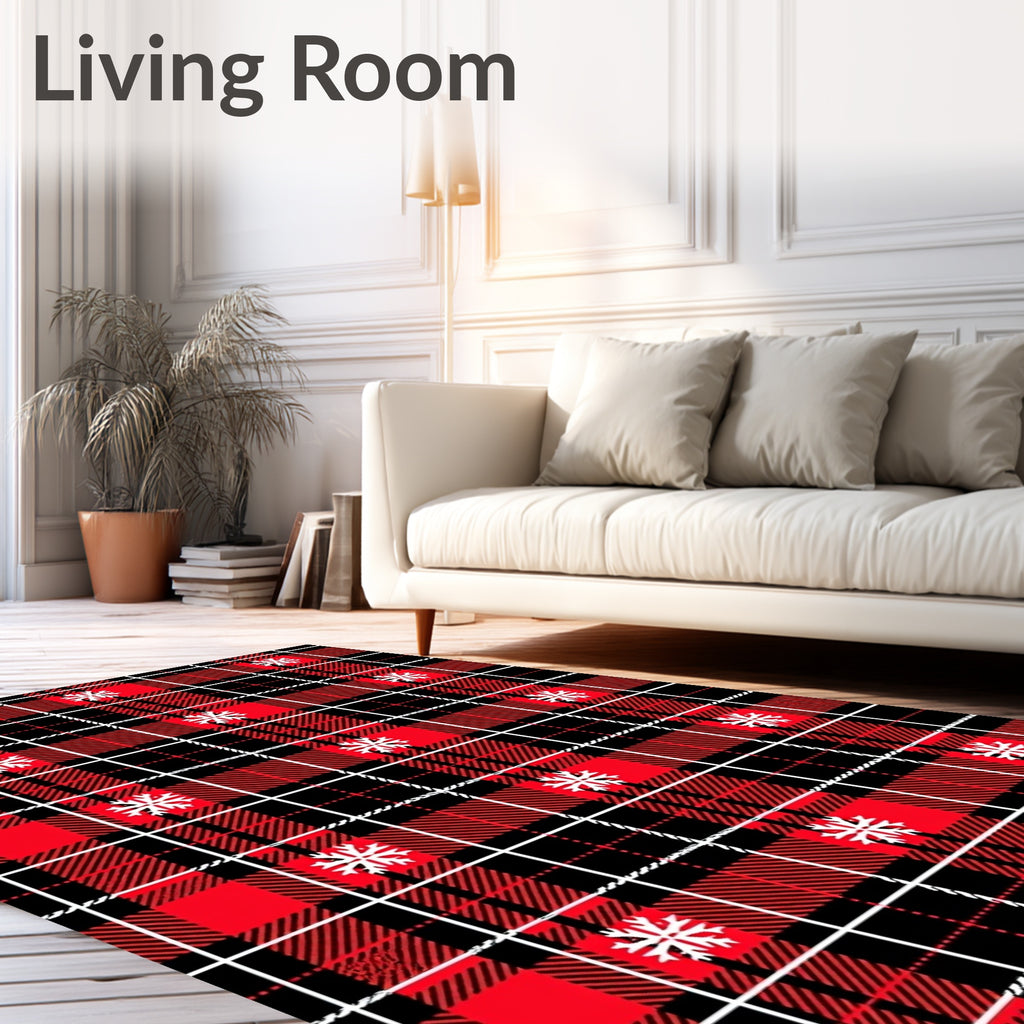 Red Black Plaid Snowflake Garland Rug