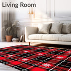 Red Black Plaid Snowflake Garland Rug