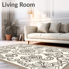 Ornate Cream and Brown Floral Medallion Rug