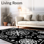 Black White Snowflake Starburst Medallion Rug