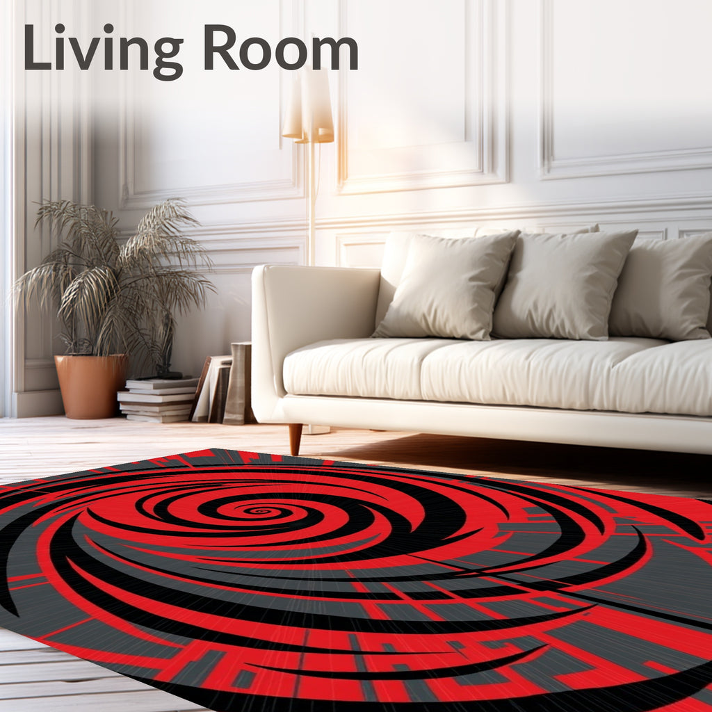 Bold Red Swirling Cyclone Graphic Rug