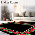 Red Floral Border Emerald Leaves Rug