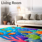 Ocean Life Clownfish Seahorse Coral Rainbow Rug