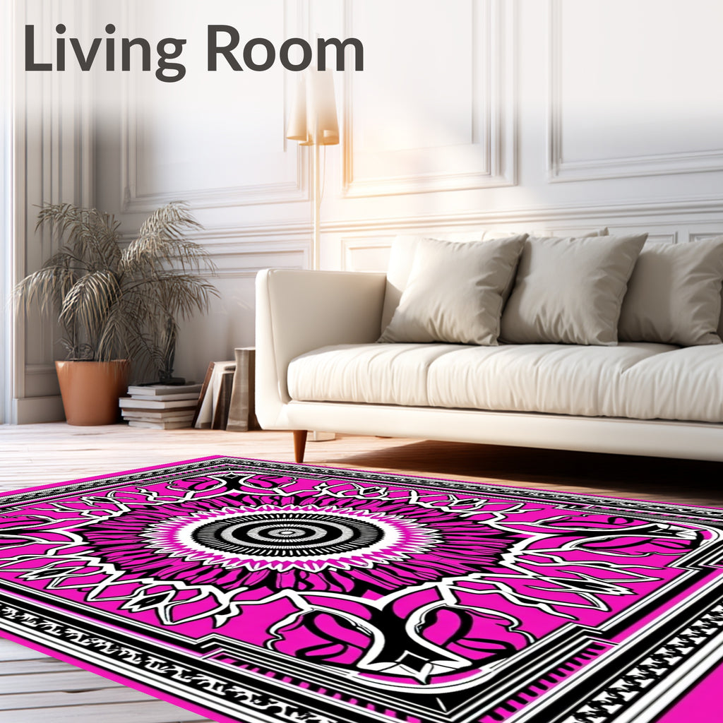 Bold Pink Black White Floral Medallion Rug