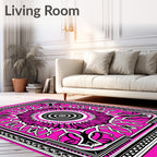 Bold Pink Black White Floral Medallion Rug