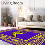 Bold Tiger Head Purple Yellow Border Rug