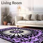 Lilac Cream Black Floral Medallion Rug