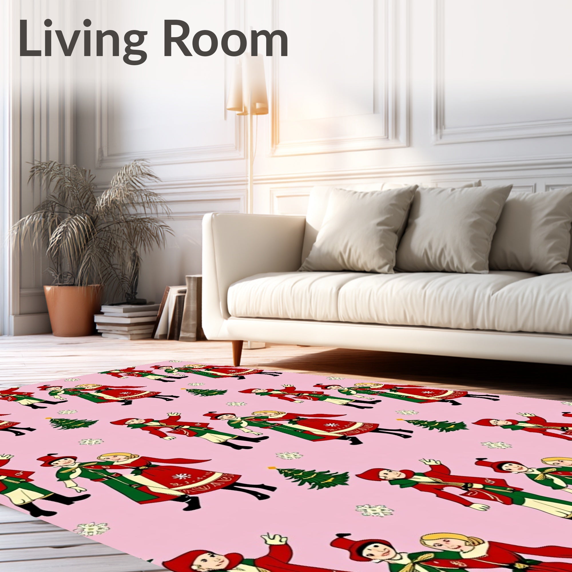 Vintage Carolers Christmas Trees Pink Rug