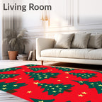 Festive Green Trees Yellow Stars Rug
