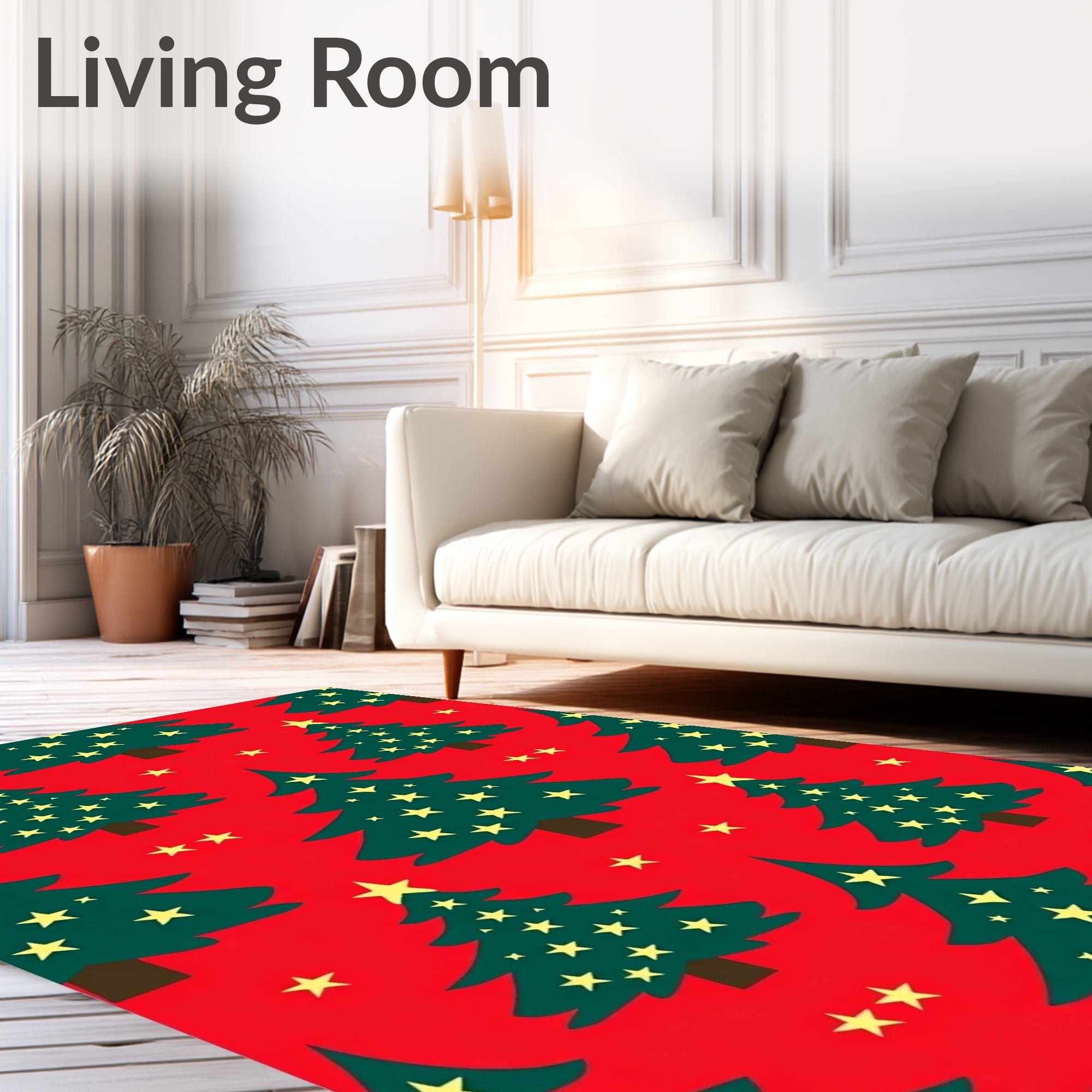 Festive Green Trees Yellow Stars Rug
