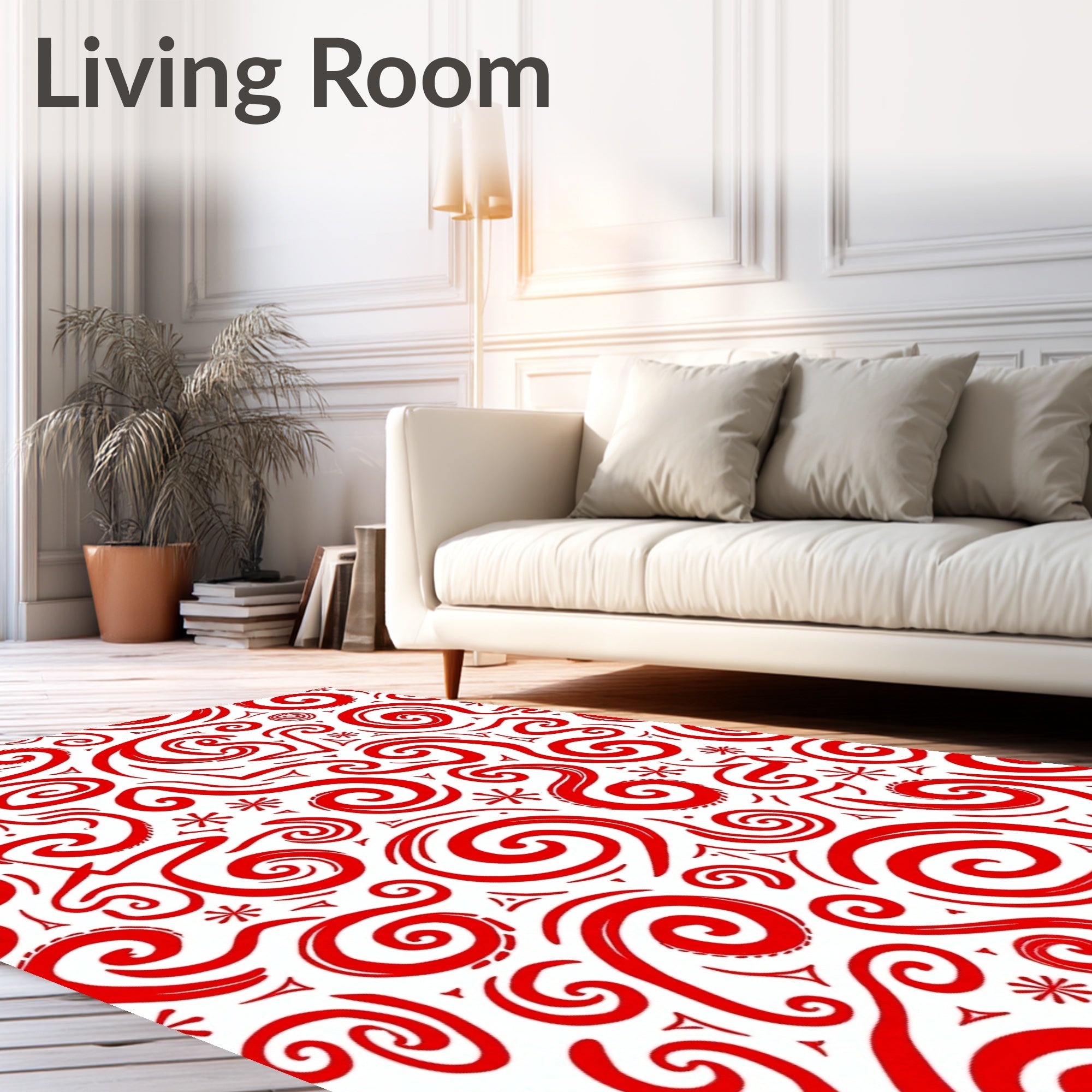 Bold Red Swirl Curlicue Abstraction Rug