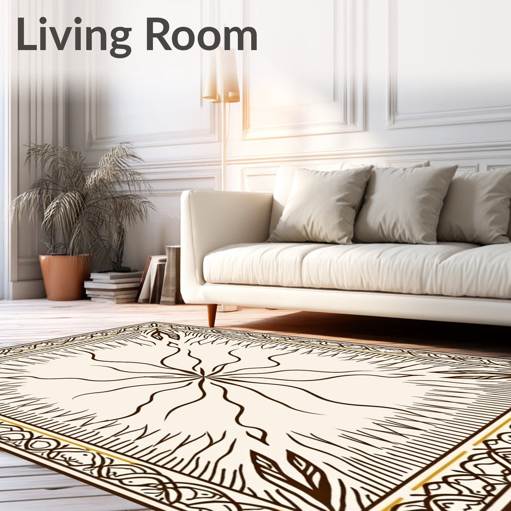 Cream and Brown Sunburst Garden Rug