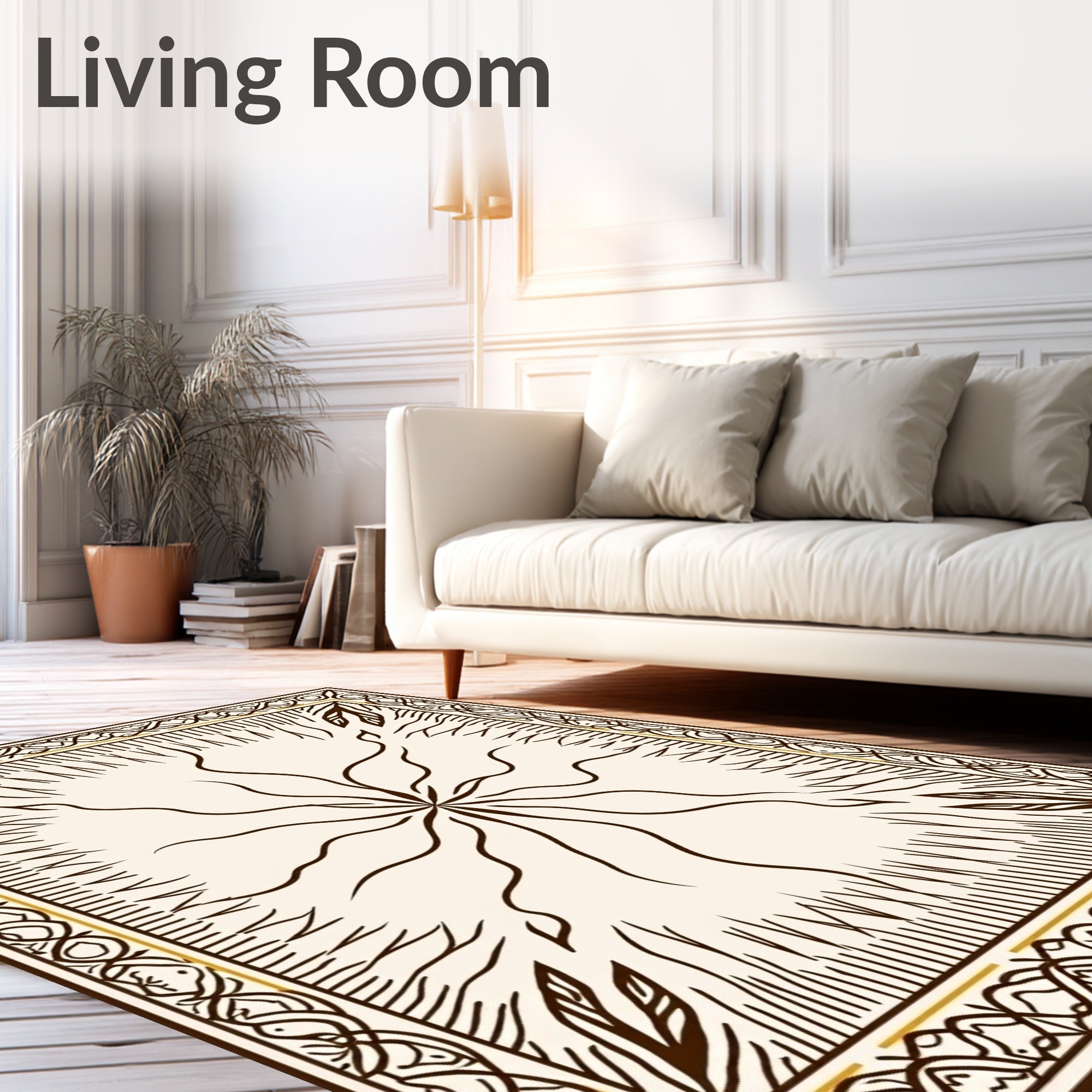 Cream and Brown Sunburst Garden Rug